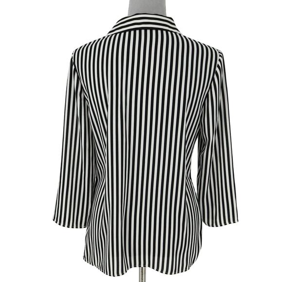 Talbots Top Small Womens Black White Stripe Blouse Side Zip Faux Wrap Pullover - Picture 2 of 13
